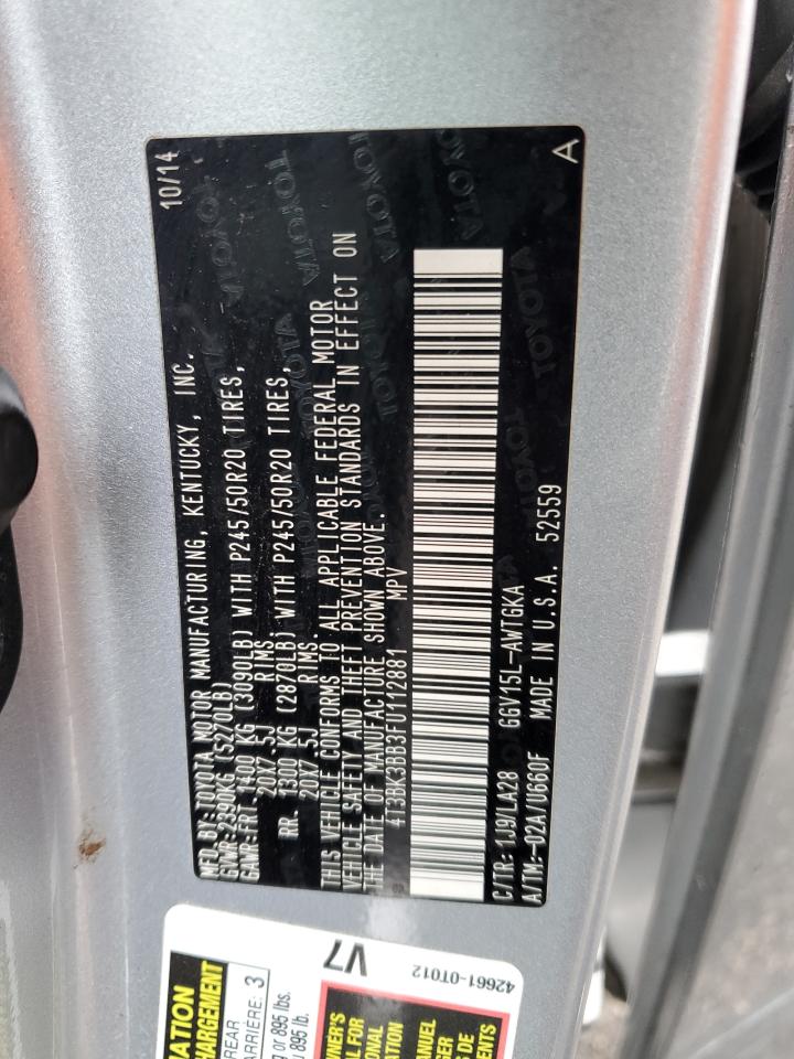 2015 Toyota Venza Le VIN: 4T3BK3BB3FU112881 Lot: 63307564