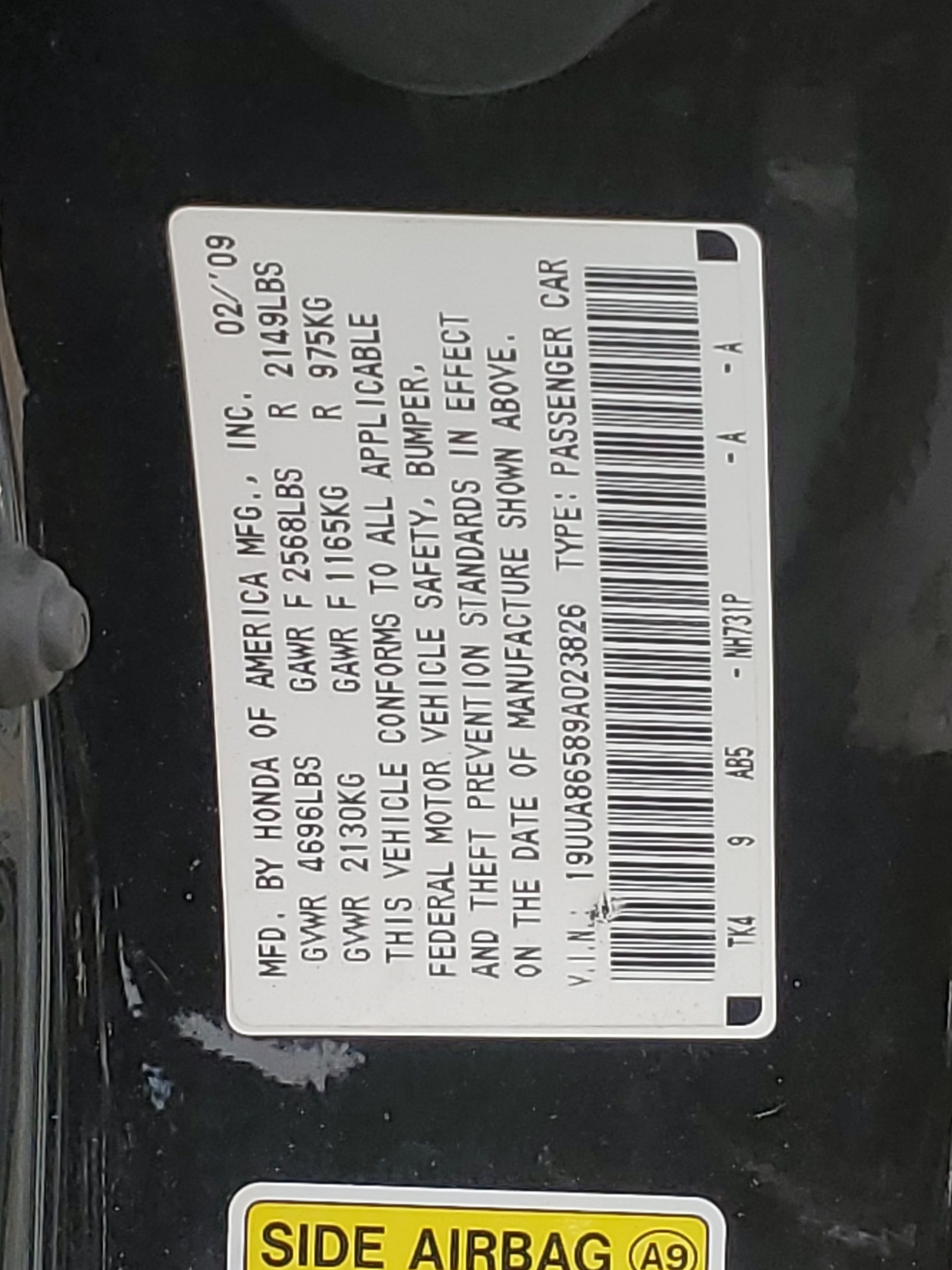 19UUA86589A023826 2009 Acura Tl