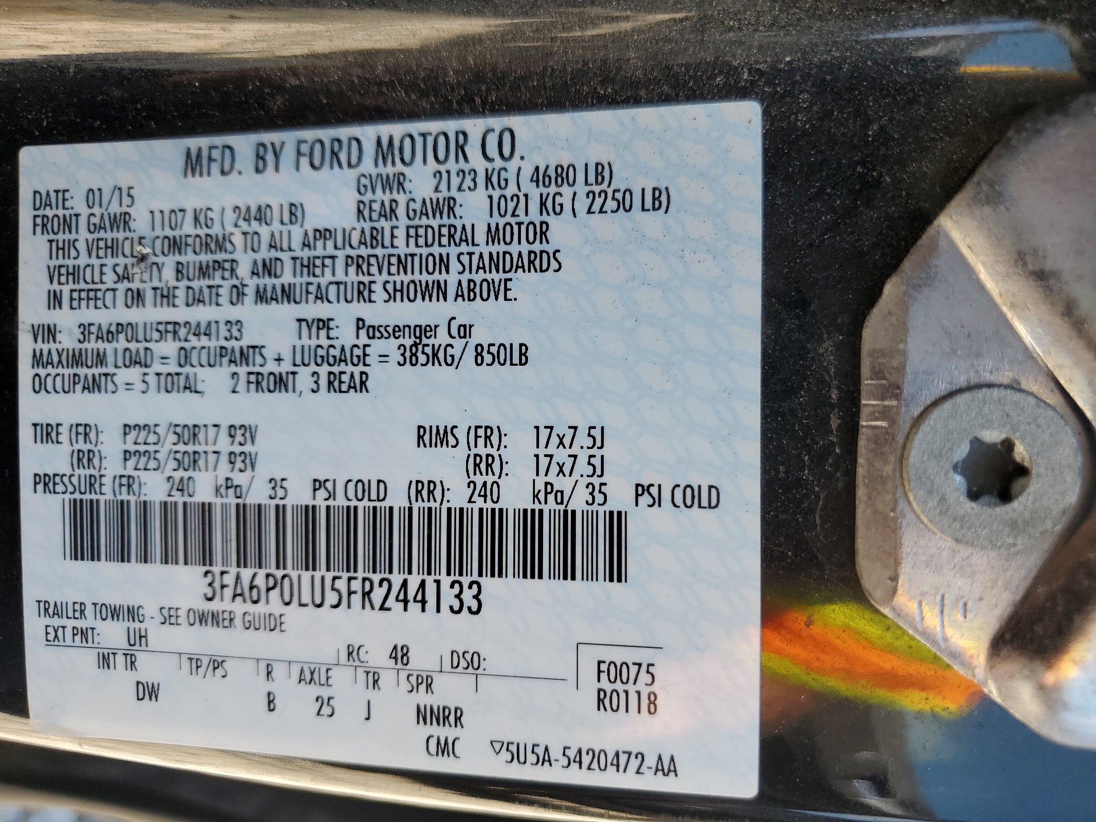 3FA6P0LU5FR244133 2015 Ford Fusion Se Hybrid