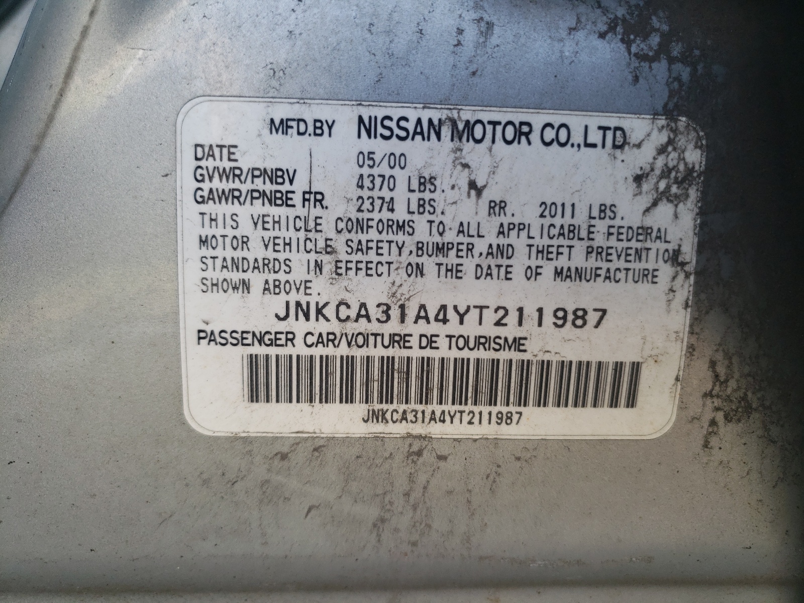 JNKCA31A4YT211987 2000 Infiniti I30