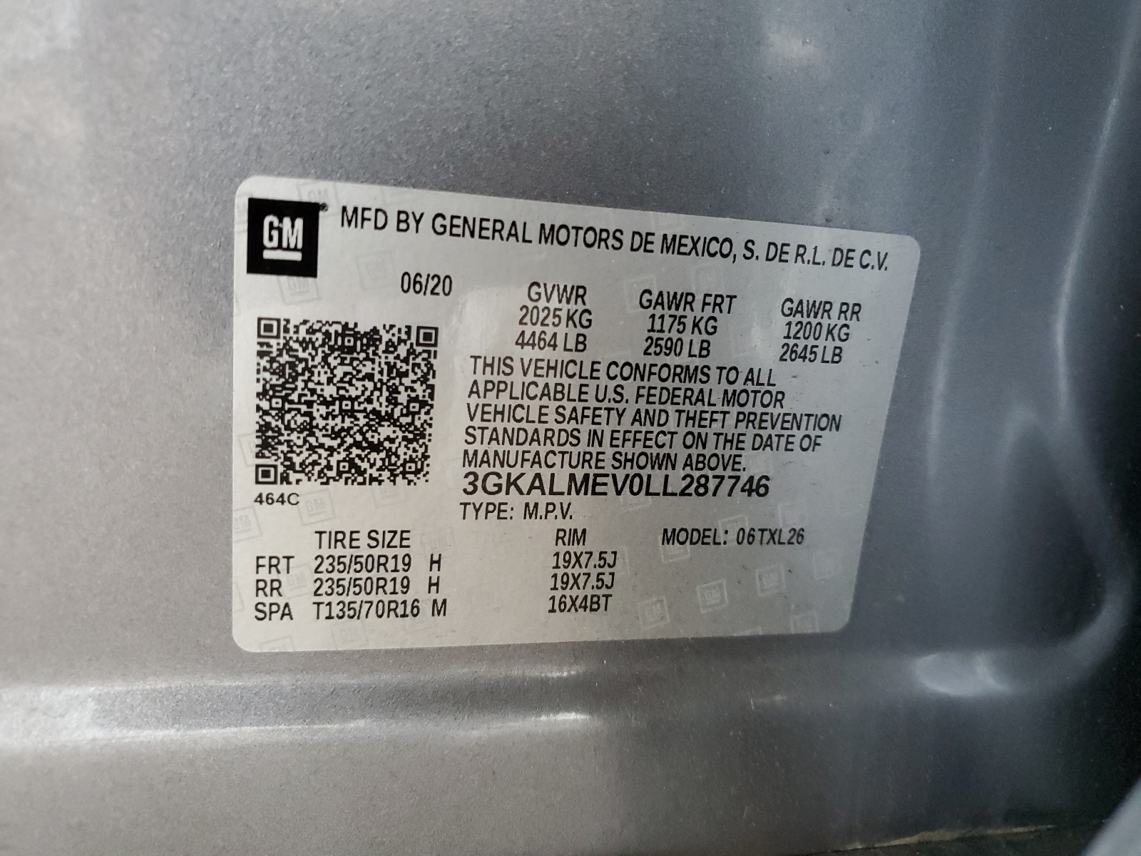 3GKALMEV0LL287746 2020 GMC Terrain Sle