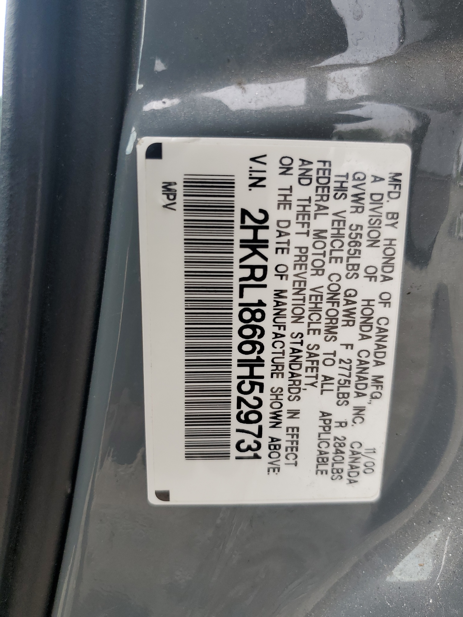 2HKRL18661H529731 2001 Honda Odyssey Ex