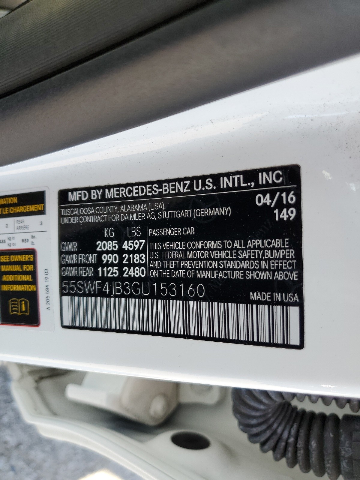 55SWF4JB3GU153160 2016 Mercedes-Benz C 300