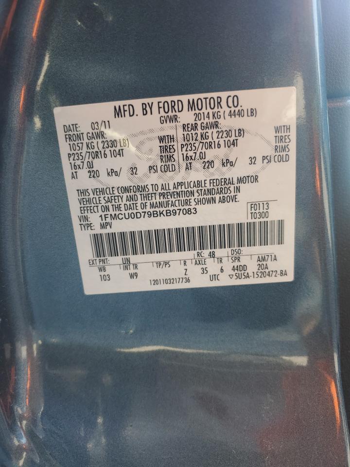 2011 Ford Escape Xlt VIN: 1FMCU0D79BKB97083 Lot: 64565194