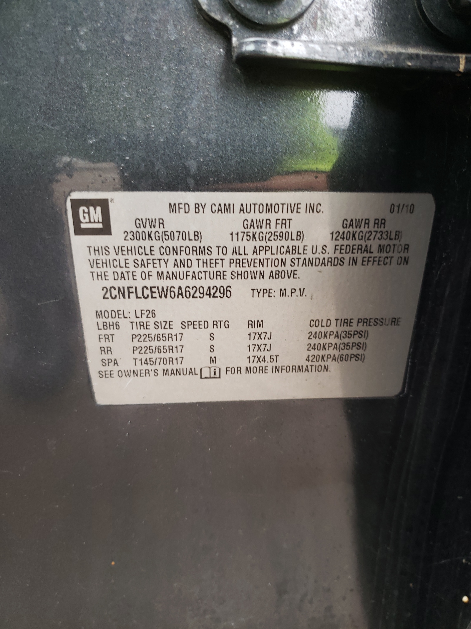 2CNFLCEW6A6294296 2010 Chevrolet Equinox Ls