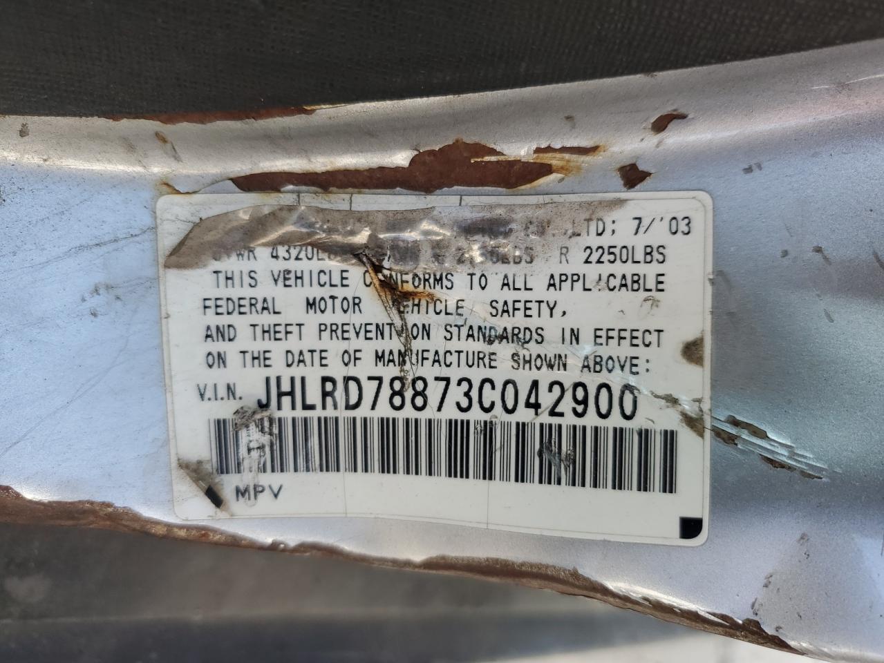 2003 Honda Cr-V Ex VIN: JHLRD78873C042900 Lot: 64218944
