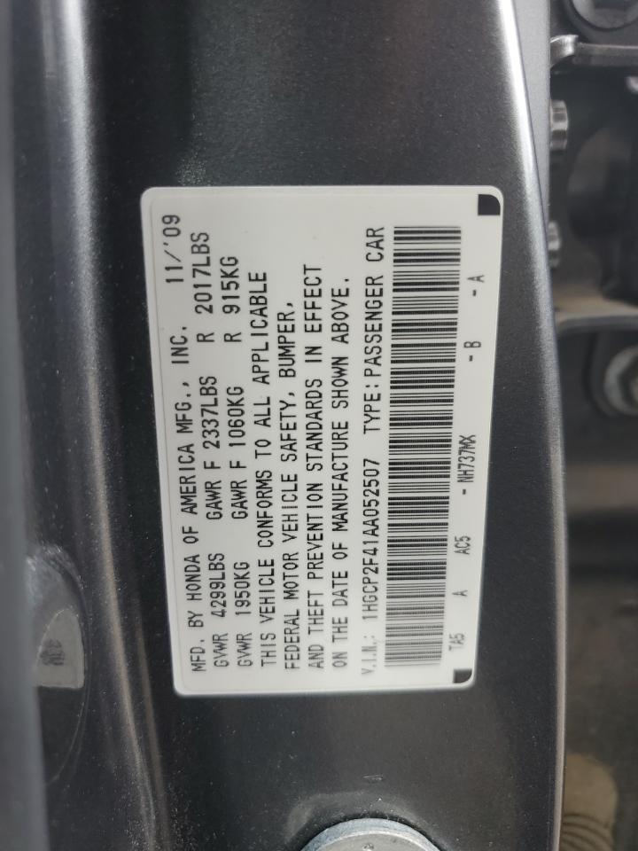 2010 Honda Accord Lxp VIN: 1HGCP2F41AA052507 Lot: 65631734