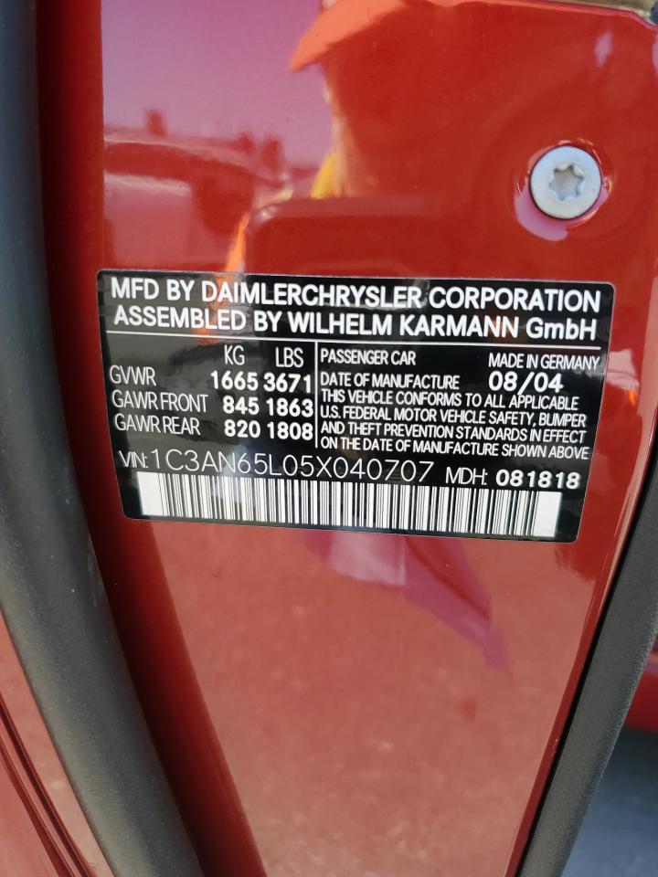 2005 Chrysler Crossfire Limited VIN: 1C3AN65L05X040707 Lot: 63654574