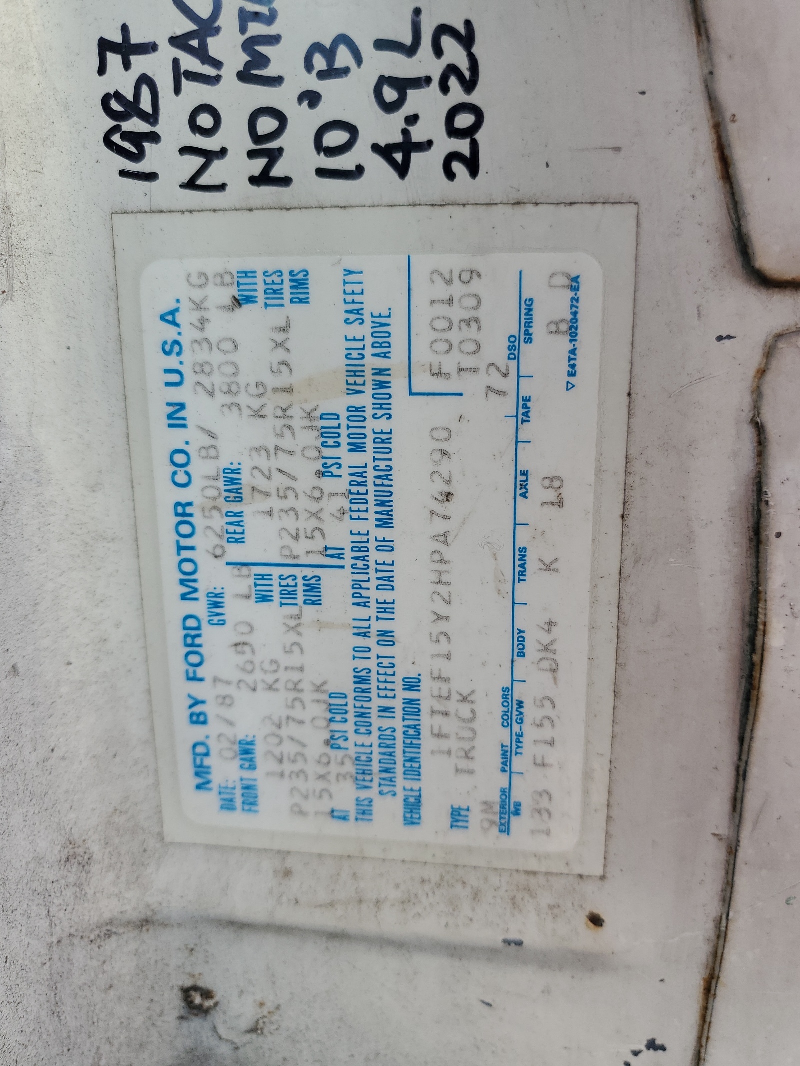 1FTEF15Y2HPA74290 1987 Ford F150