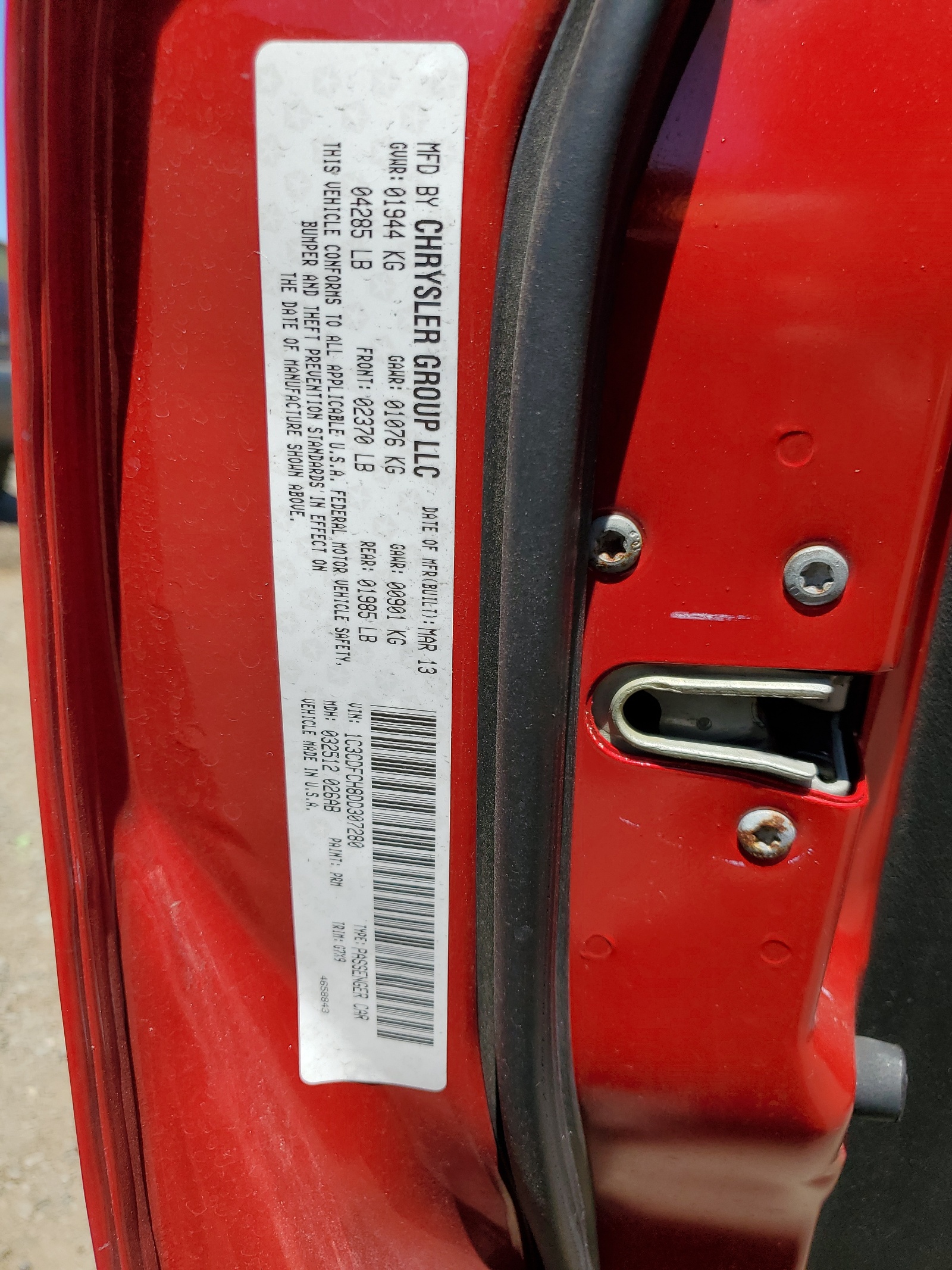 1C3CDFCH8DD307280 2013 Dodge Dart Limited