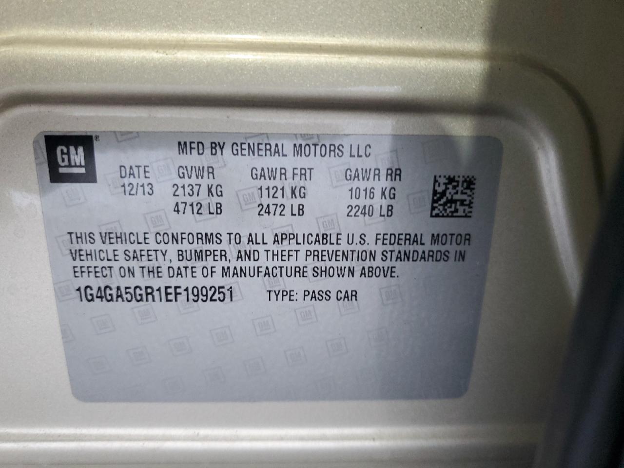 2014 Buick Lacrosse VIN: 1G4GA5GR1EF199251 Lot: 62710444