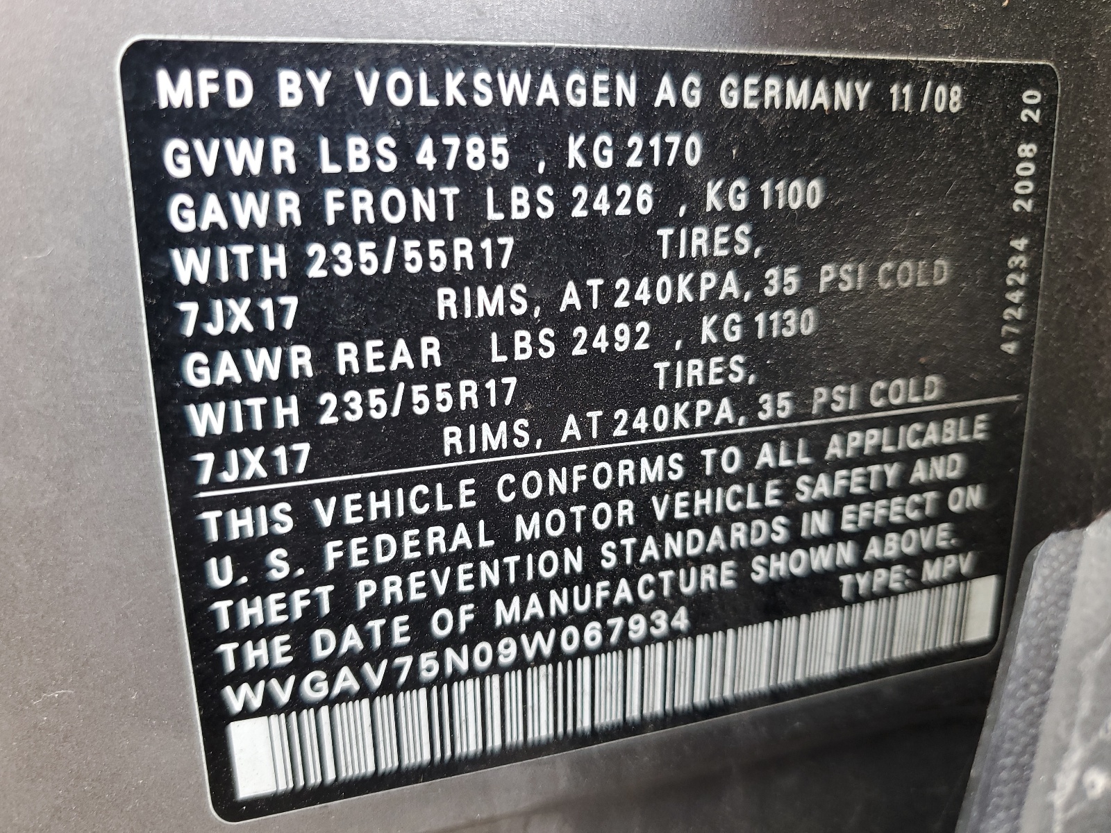 WVGAV75N09W067934 2009 Volkswagen Tiguan S