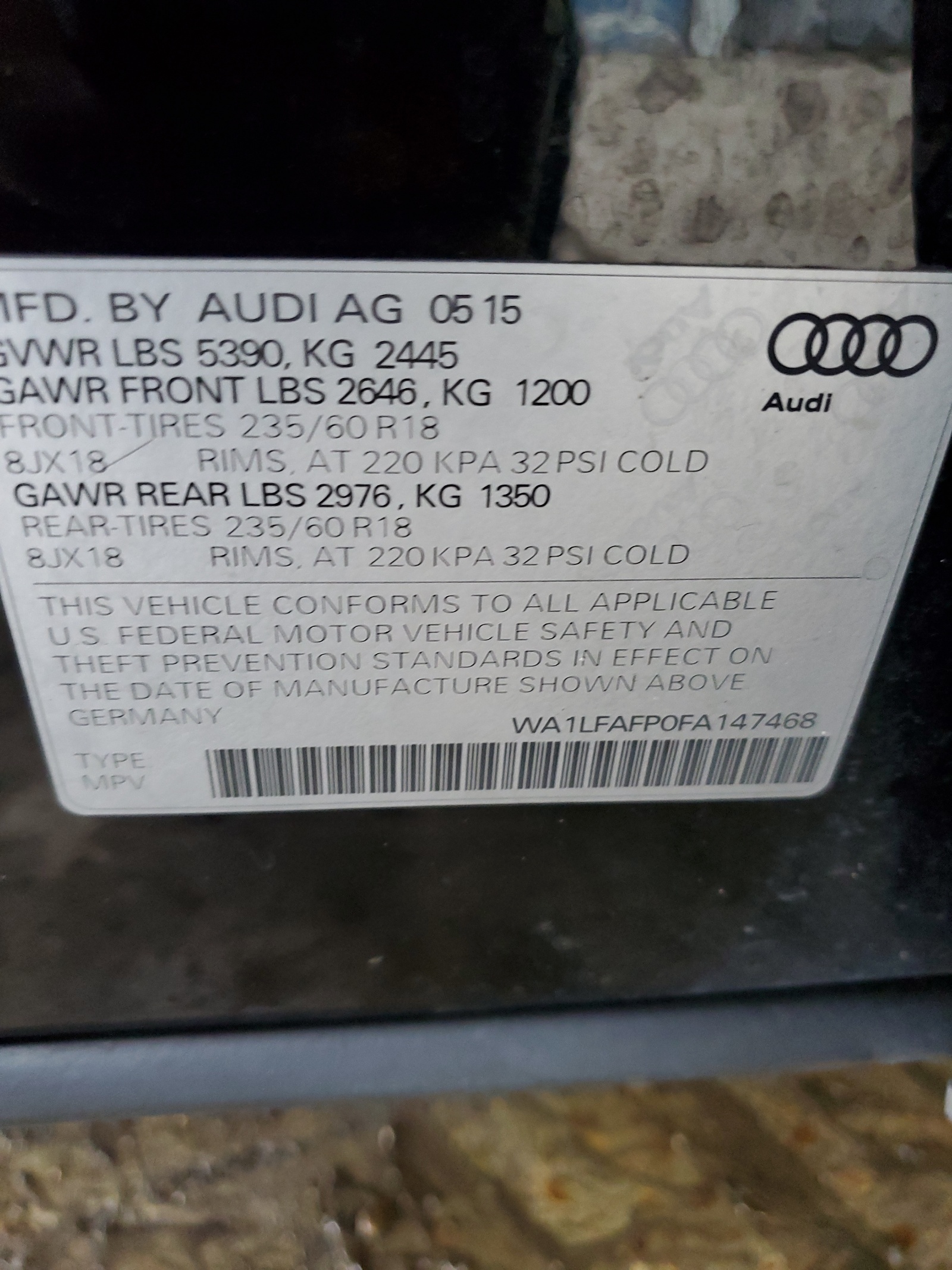 WA1LFAFP0FA147468 2015 Audi Q5 Premium Plus