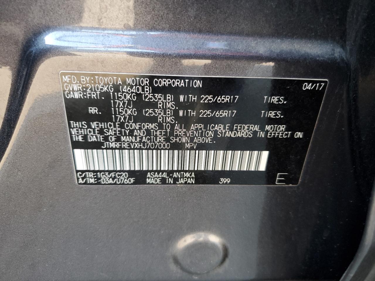 2017 Toyota Rav4 Xle VIN: JTMRFREVXHJ707000 Lot: 63142994