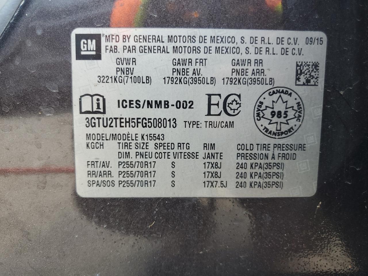 3GTU2TEH5FG508013 2015 GMC Sierra K1500