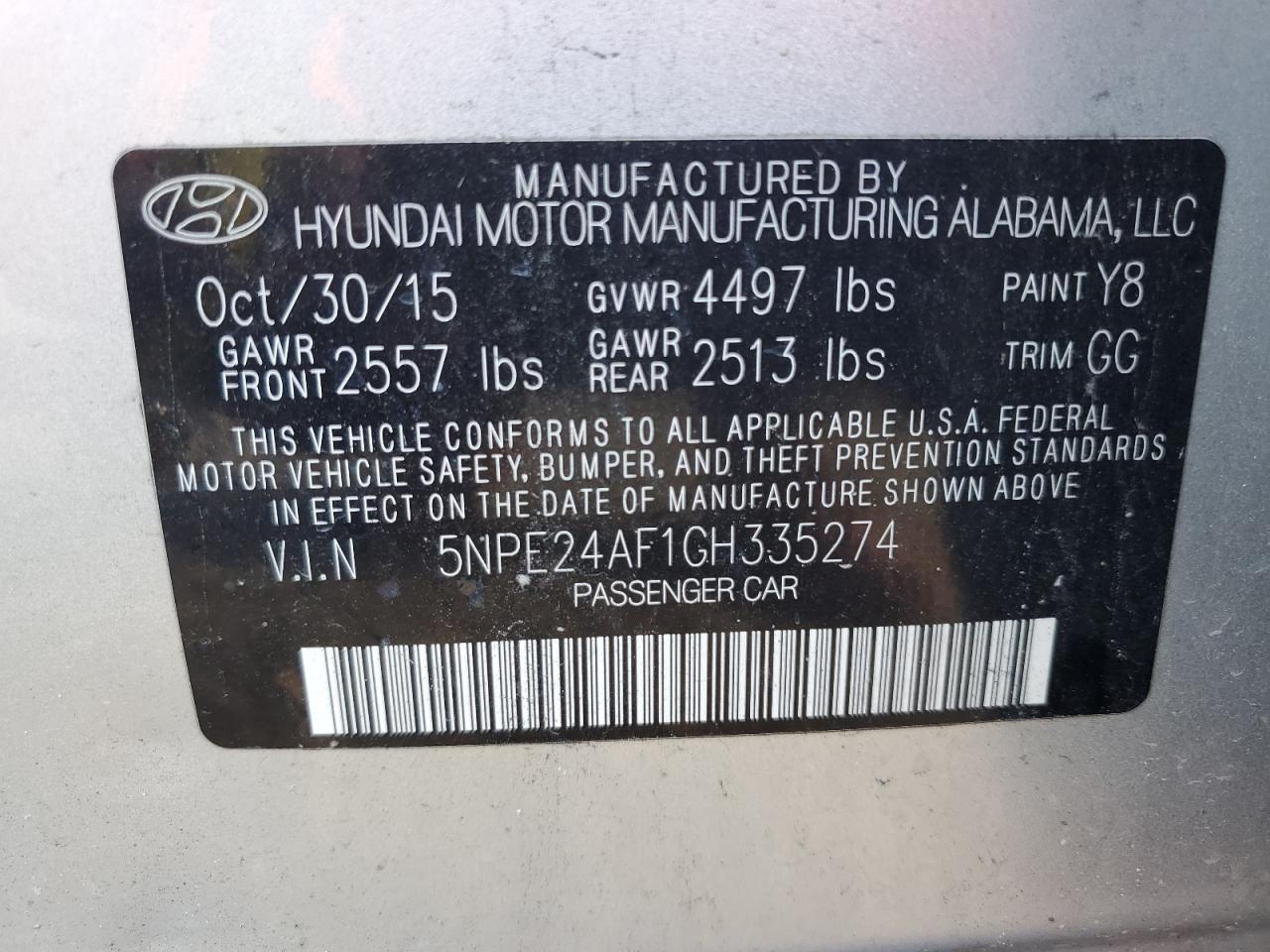 2016 Hyundai Sonata Se VIN: 5NPE24AF1GH335274 Lot: 64988614