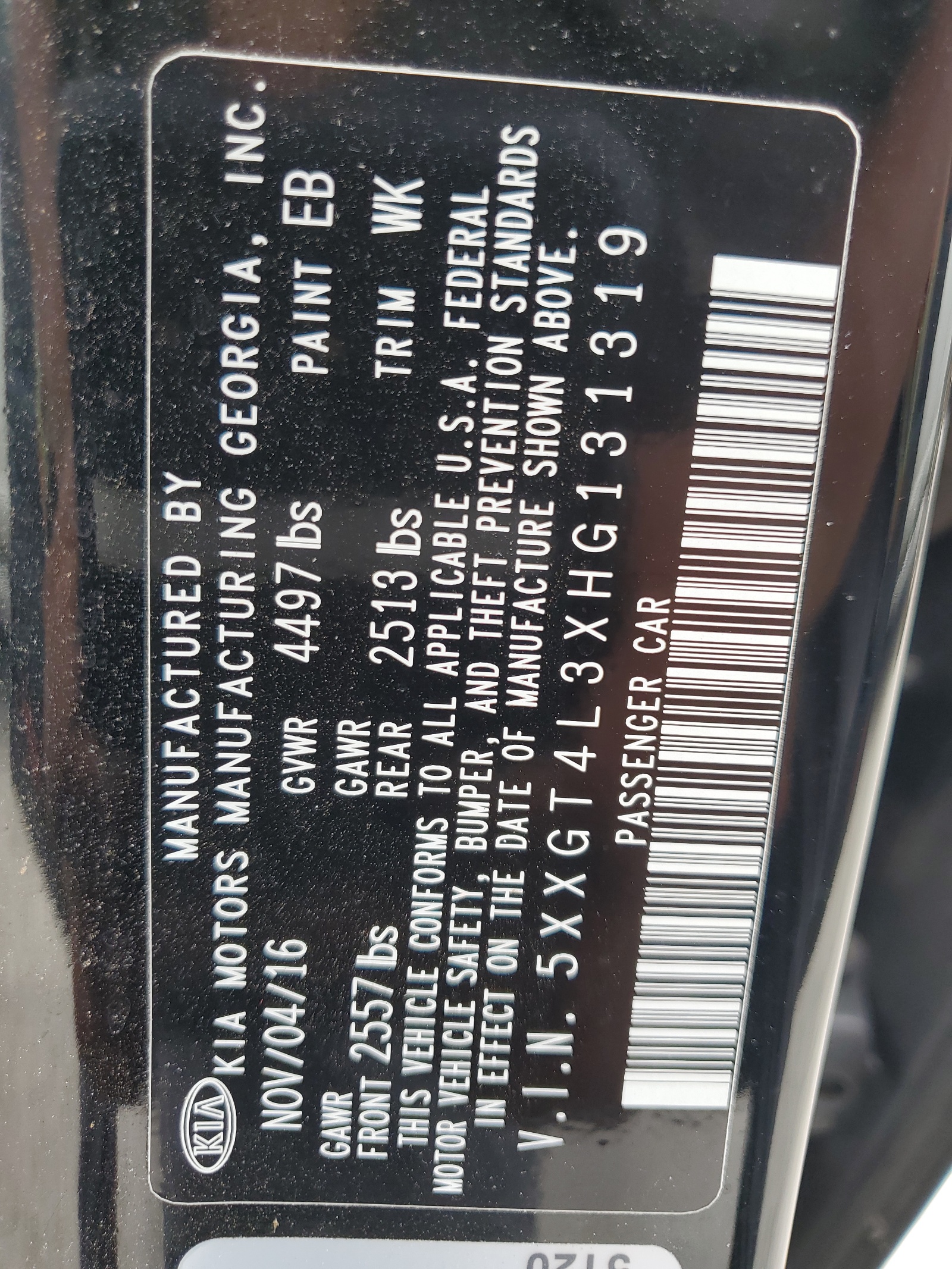 5XXGT4L3XHG131319 2017 Kia Optima Lx