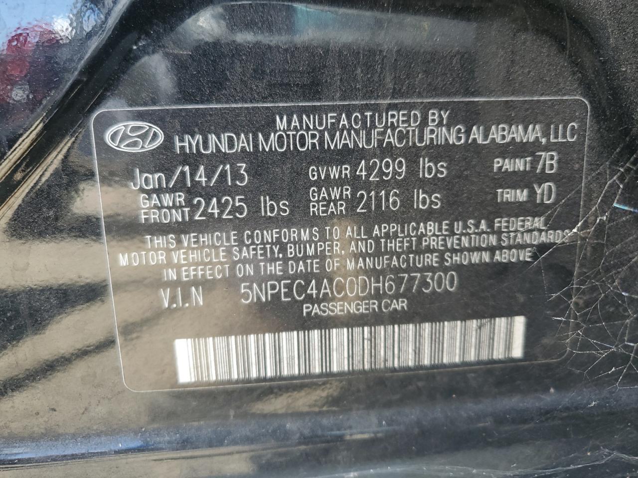 2013 Hyundai Sonata Se VIN: 5NPEC4AC0DH677300 Lot: 65377334