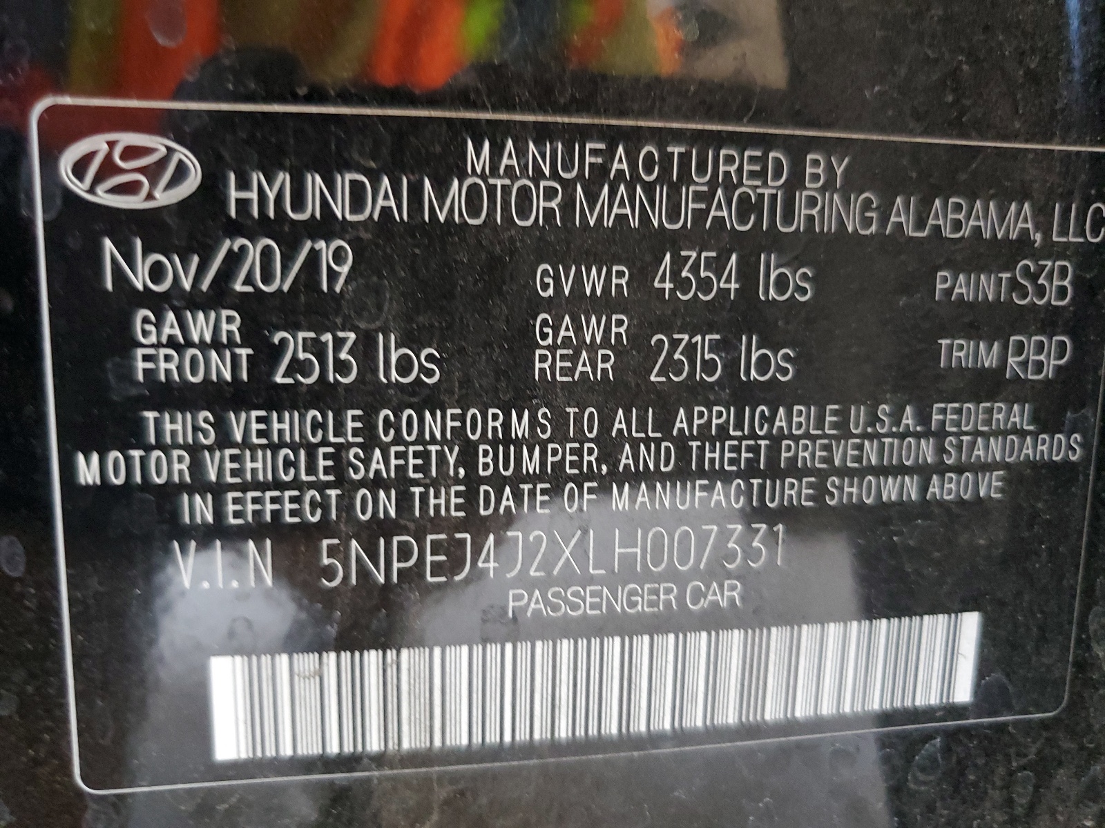 5NPEJ4J2XLH007331 2020 Hyundai Sonata Sel Plus