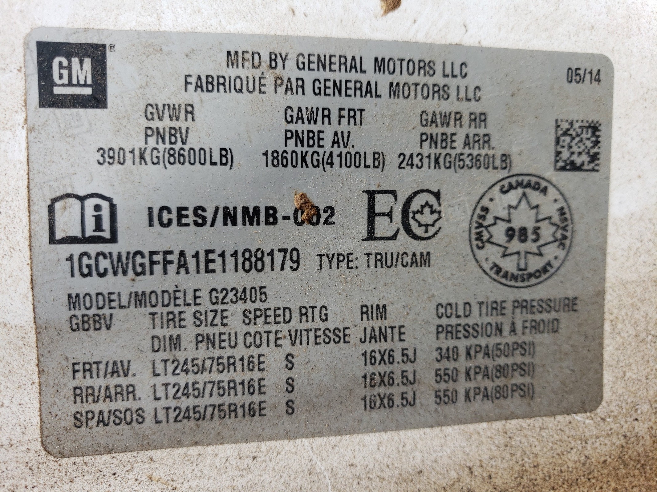 1GCWGFFA1E1188179 2014 Chevrolet Express G2500