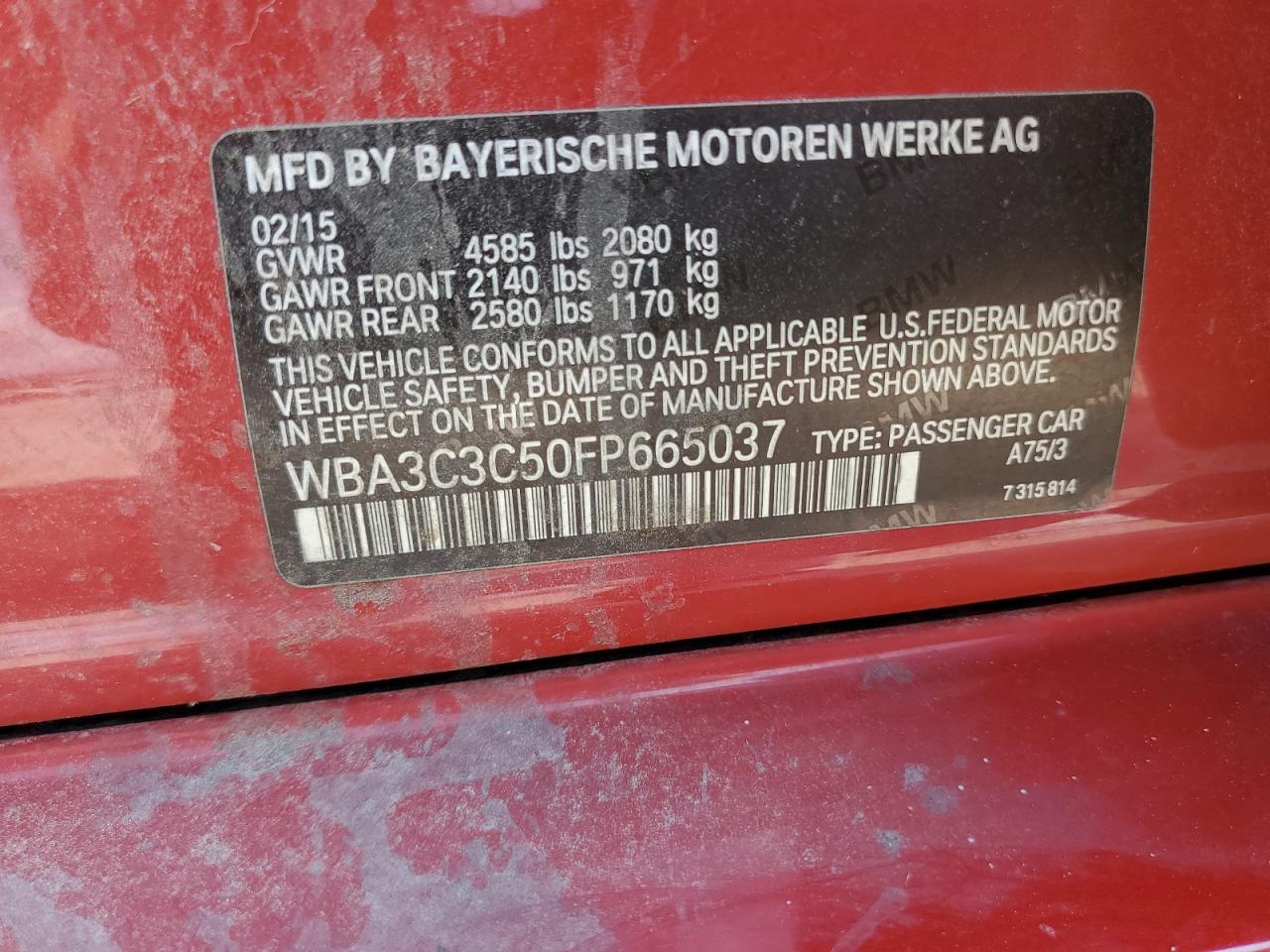 2015 BMW 320 I xDrive VIN: WBA3C3C50FP665037 Lot: 64266764