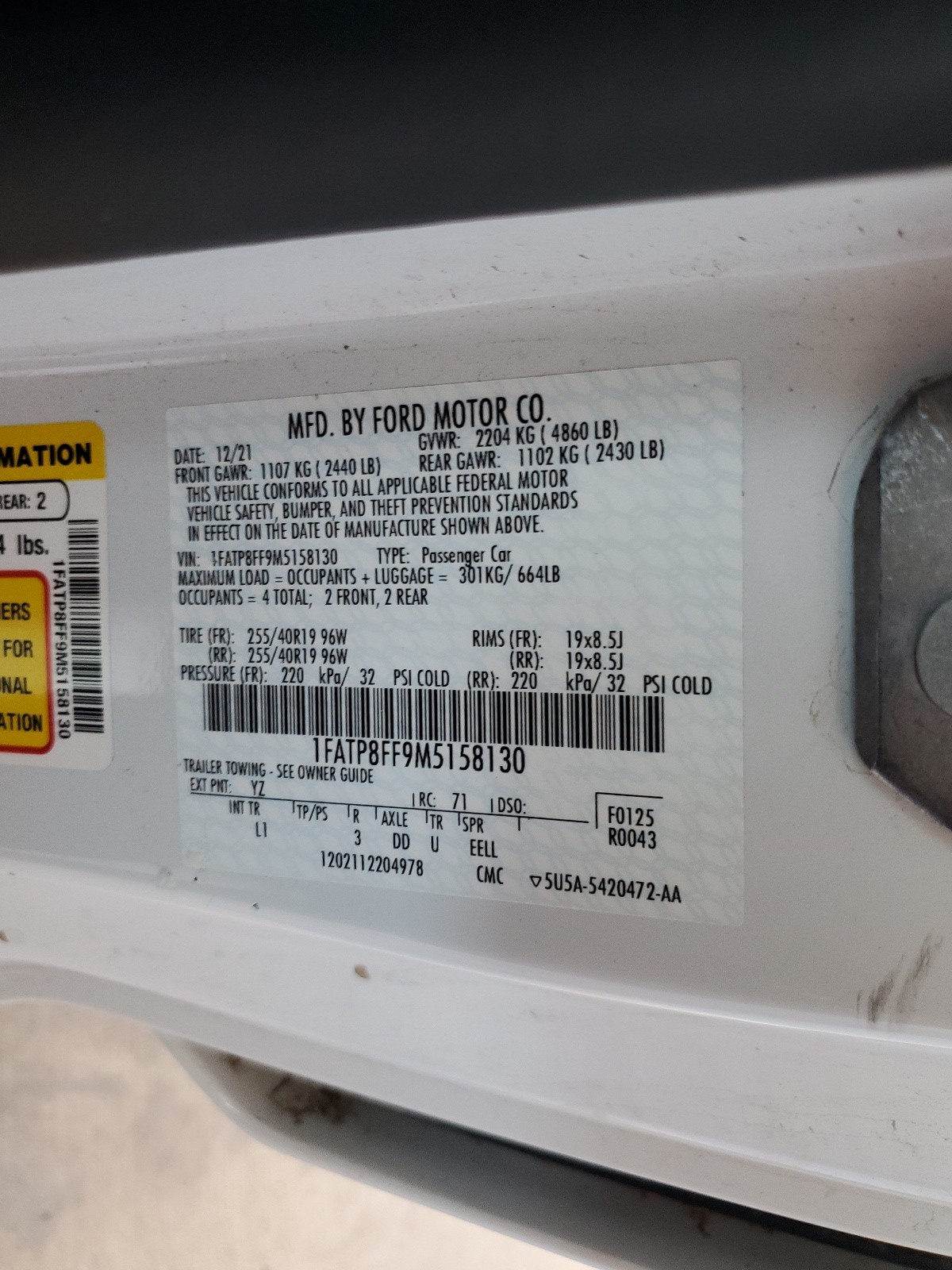 1FATP8FF9M5158130 2021 Ford Mustang Gt