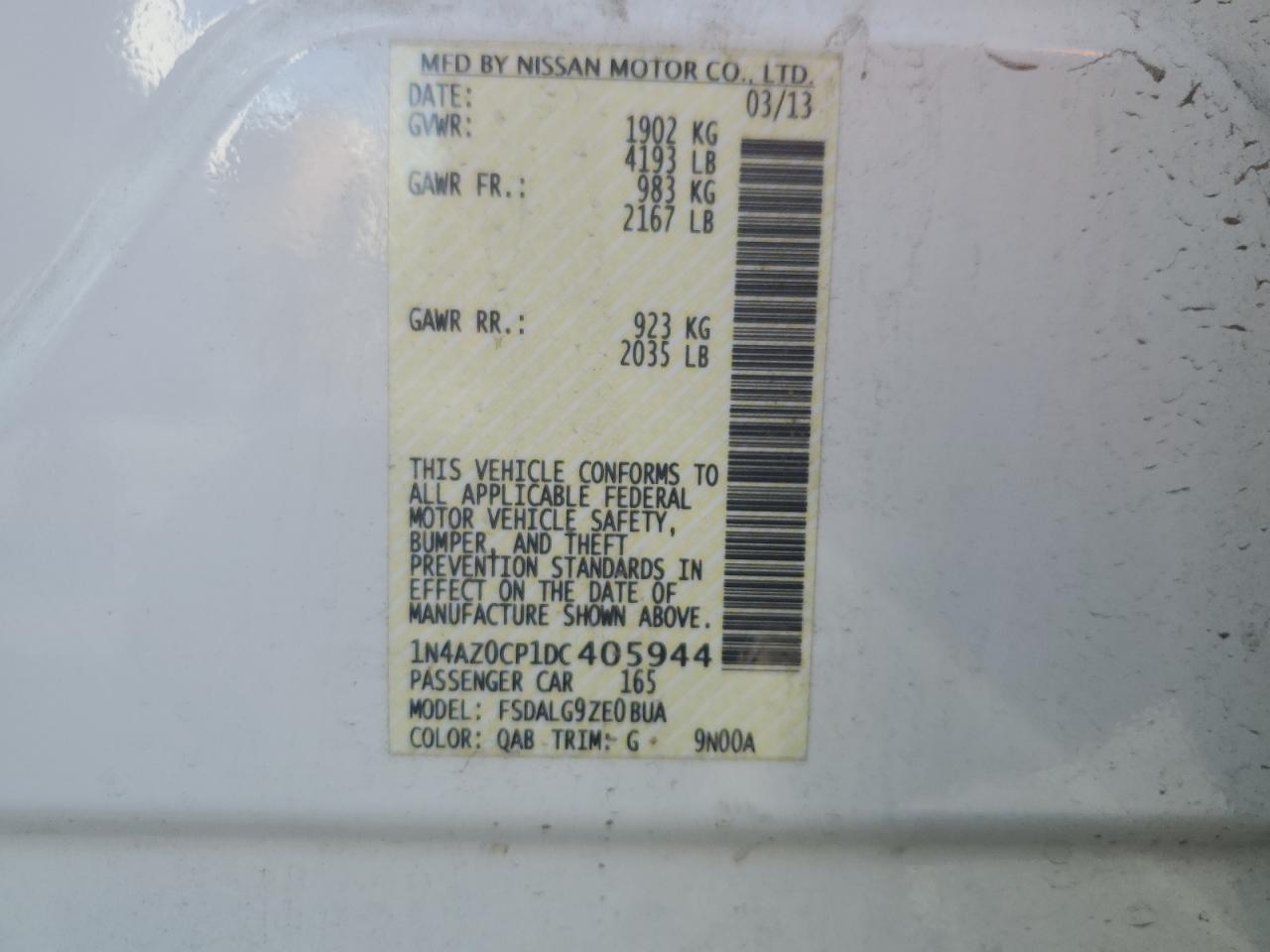 2013 Nissan Leaf S VIN: 1N4AZ0CP1DC405944 Lot: 61787784