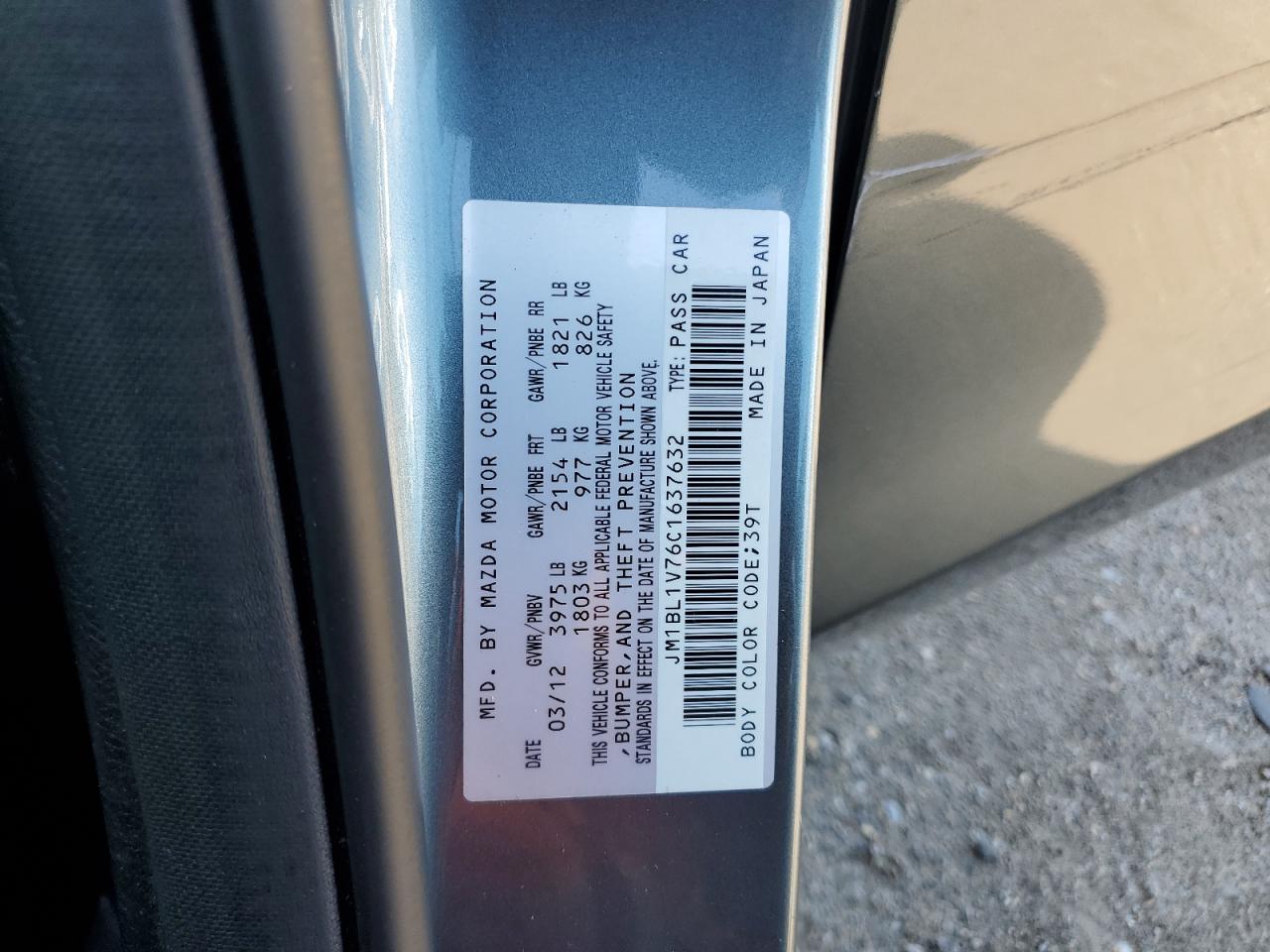 2012 Mazda 3 I VIN: JM1BL1V76C1637632 Lot: 64863324