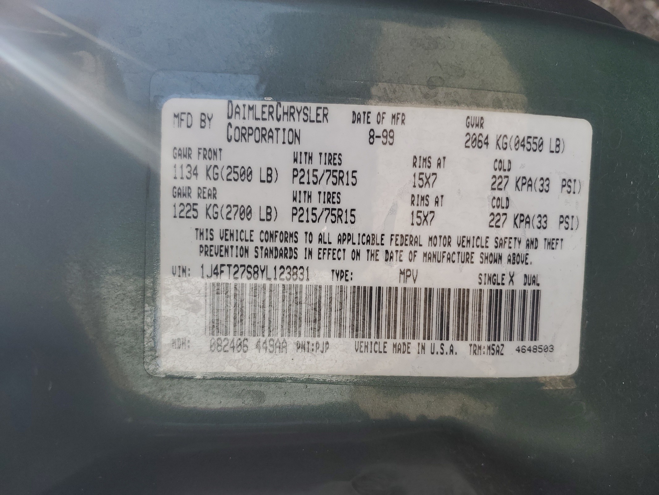 1J4FT27S8YL123831 2000 Jeep Cherokee Se