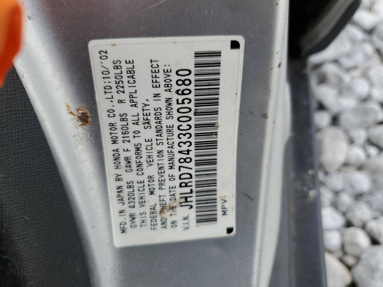 2003 Honda Cr-V Lx VIN: JHLRD78433C005680 Lot: 61219374