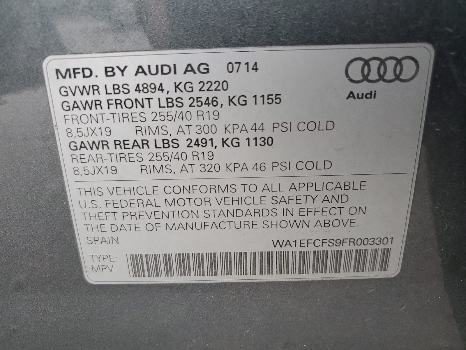 WA1EFCFS9FR003301 2015 Audi Q3 Premium Plus