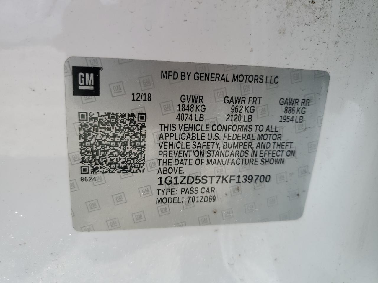 1G1ZD5ST7KF139700 2019 CHEVROLET MALIBU - Image 12