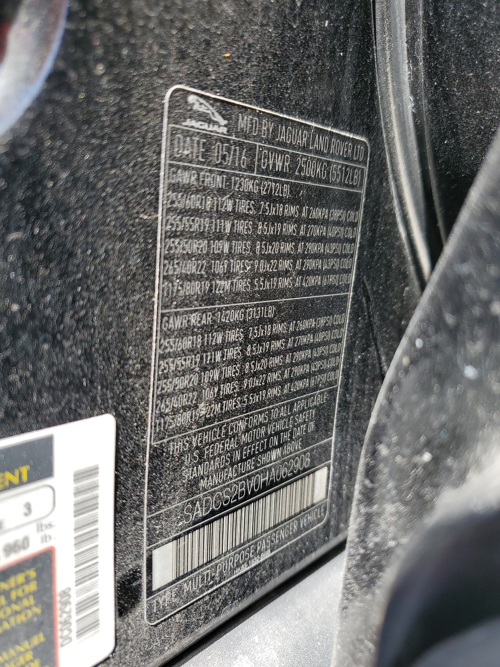 SADCS2BV0HA062908 2017 Jaguar F-Pace