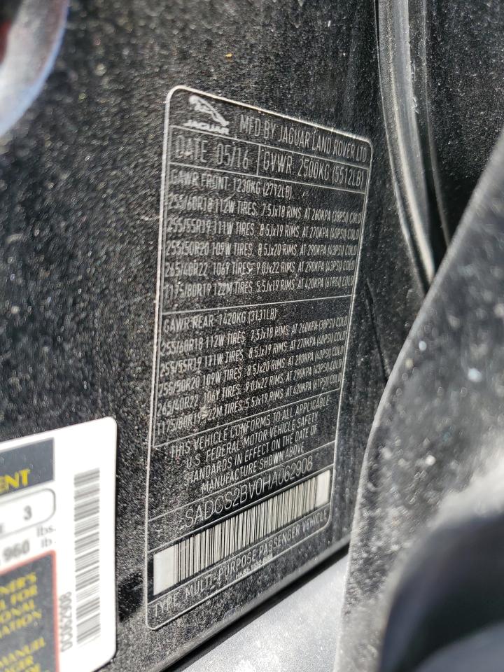 2017 Jaguar F-Pace VIN: SADCS2BV0HA062908 Lot: 61600644