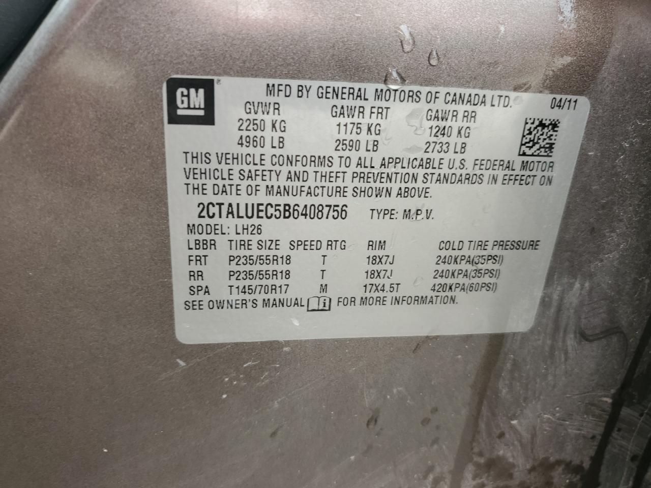 2011 GMC Terrain Slt VIN: 2CTALUEC5B6408756 Lot: 64456374