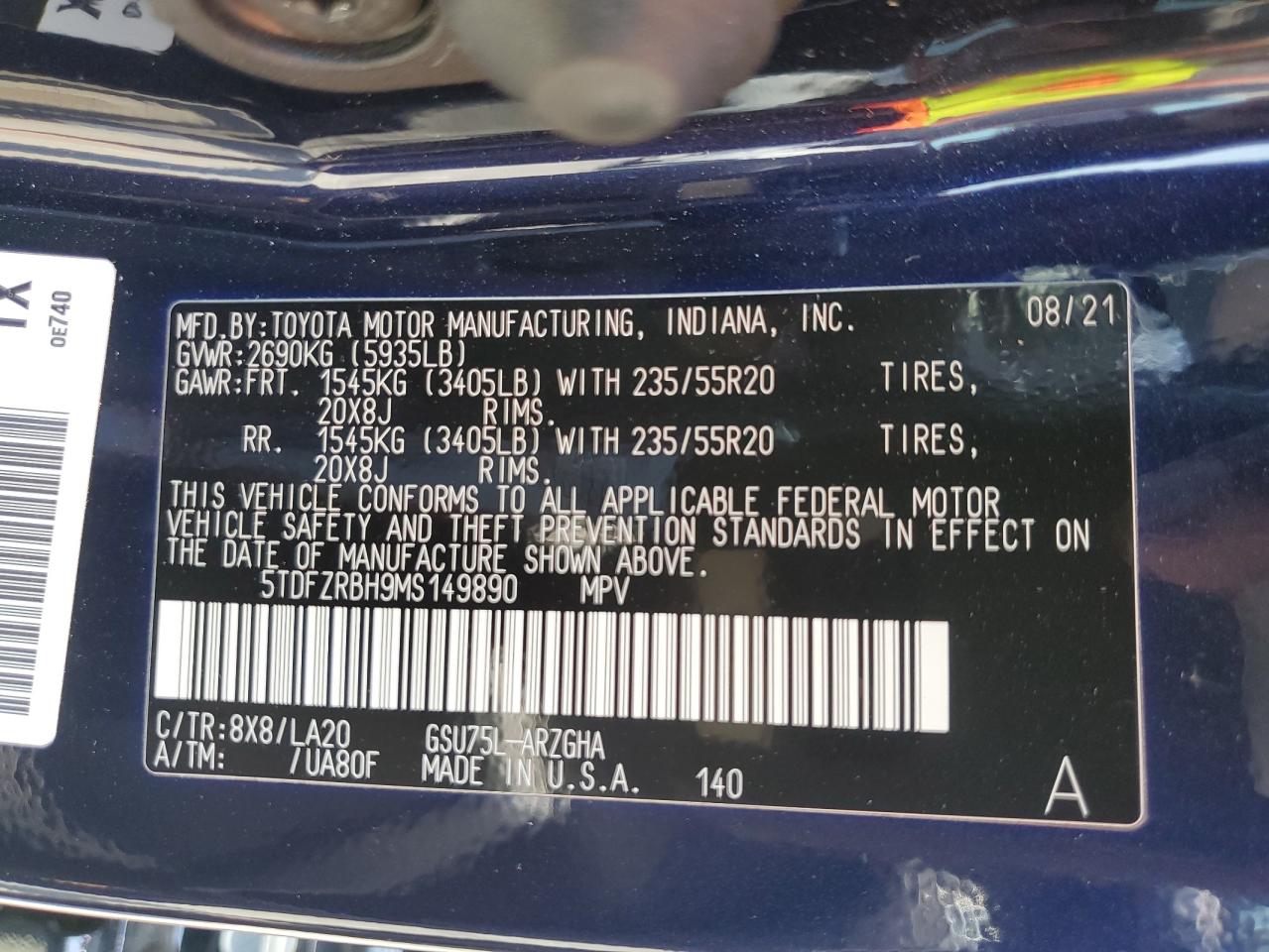 2021 Toyota Highlander Platinum VIN: 5TDFZRBH9MS149890 Lot: 61936944