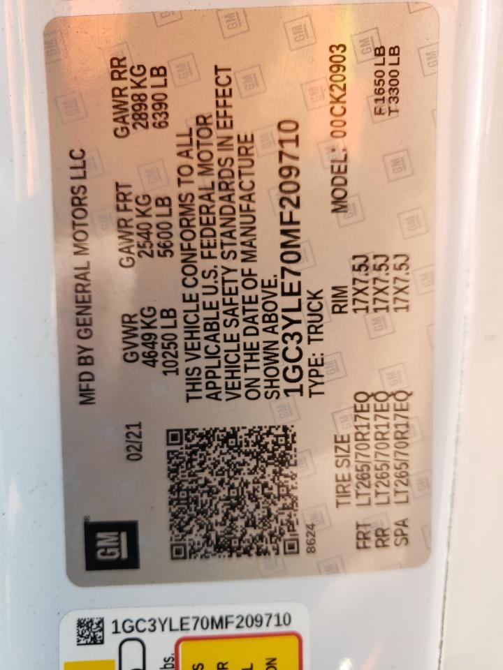 2021 Chevrolet Silverado K2500 Heavy Duty VIN: 1GC3YLE70MF209710 Lot: 65196524