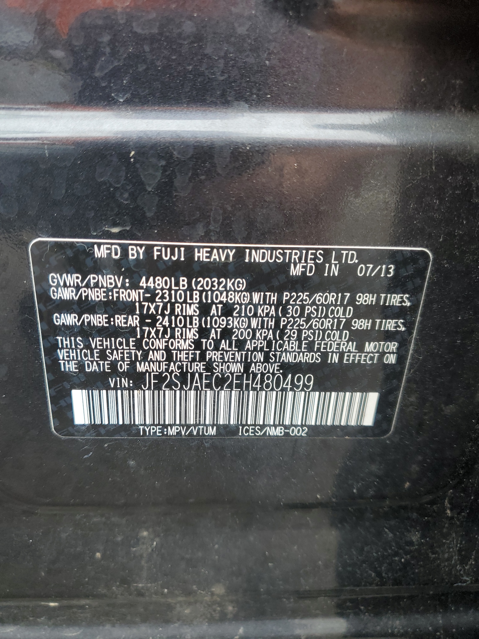 JF2SJAEC2EH480499 2014 Subaru Forester 2.5I Premium