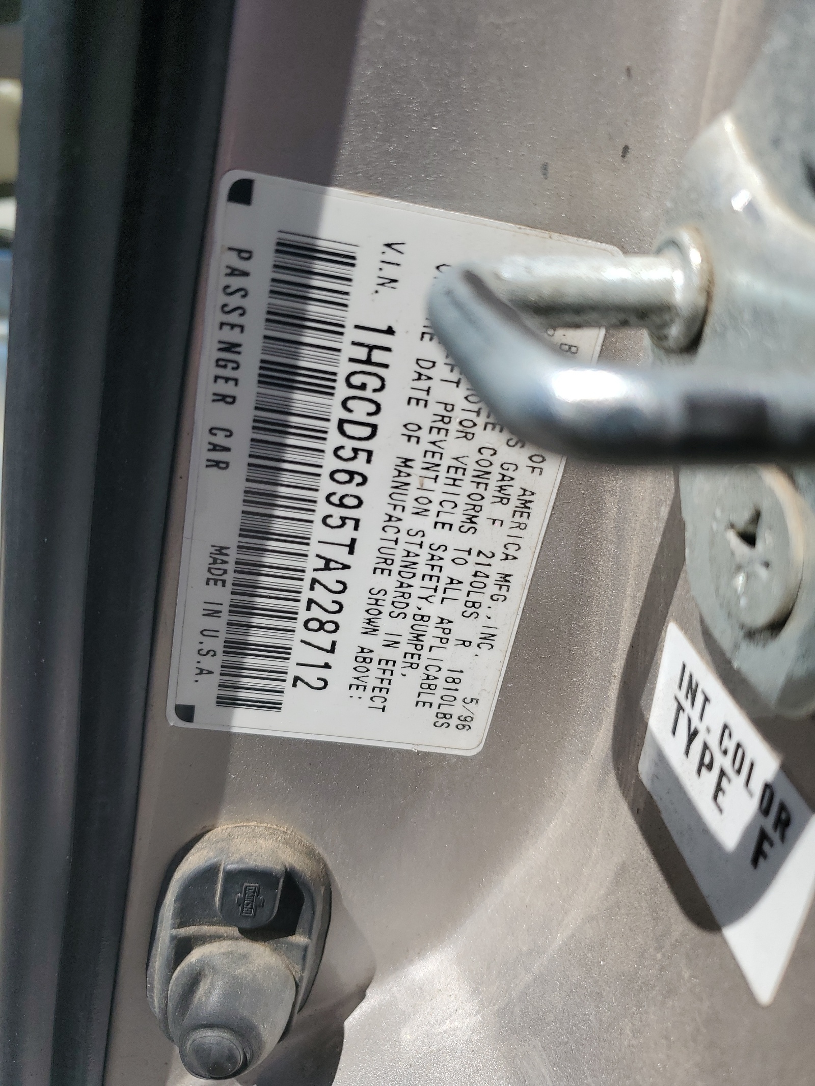 1HGCD5695TA228712 1996 Honda Accord Value