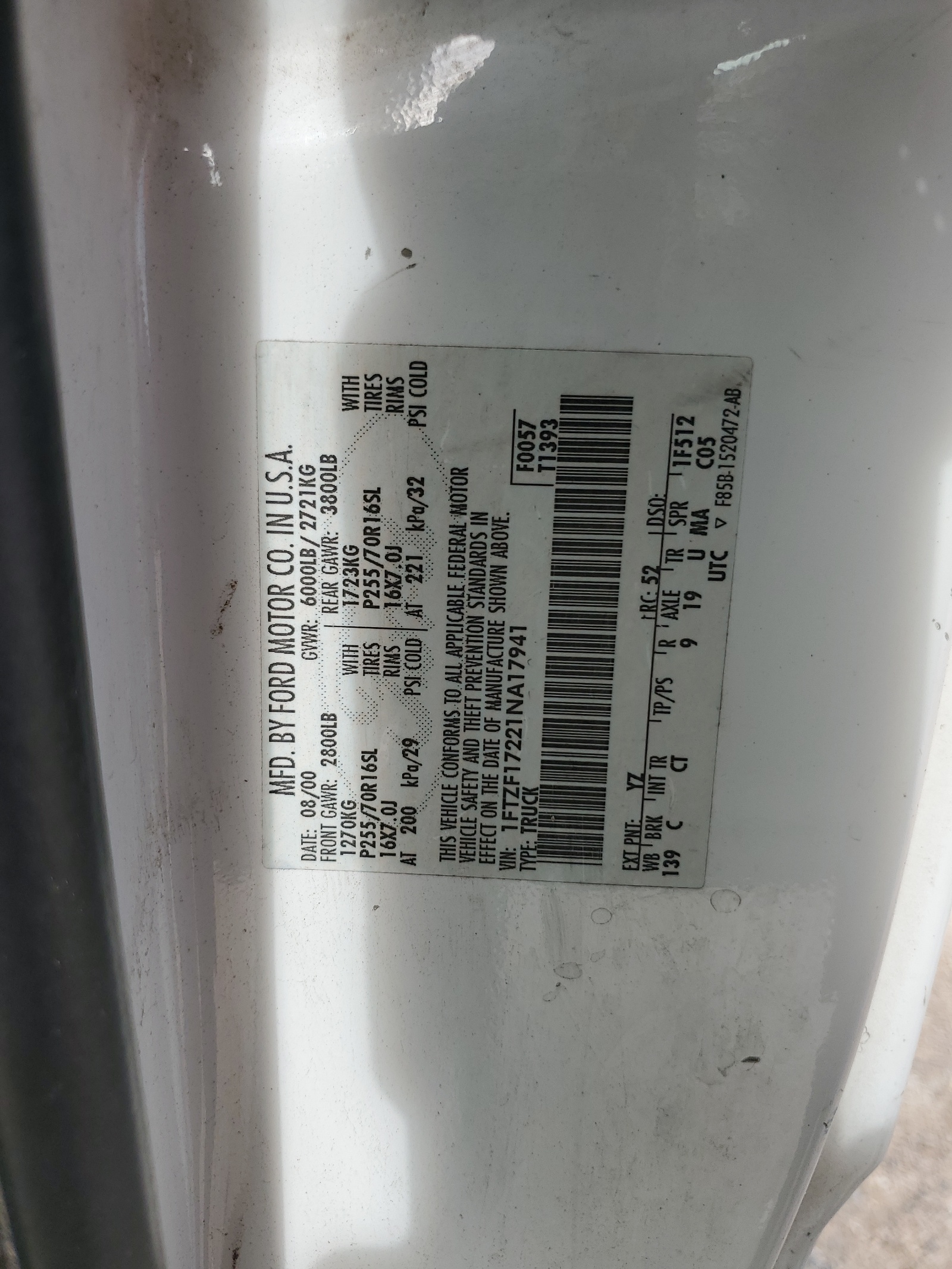 1FTZF17221NA17941 2001 Ford F150