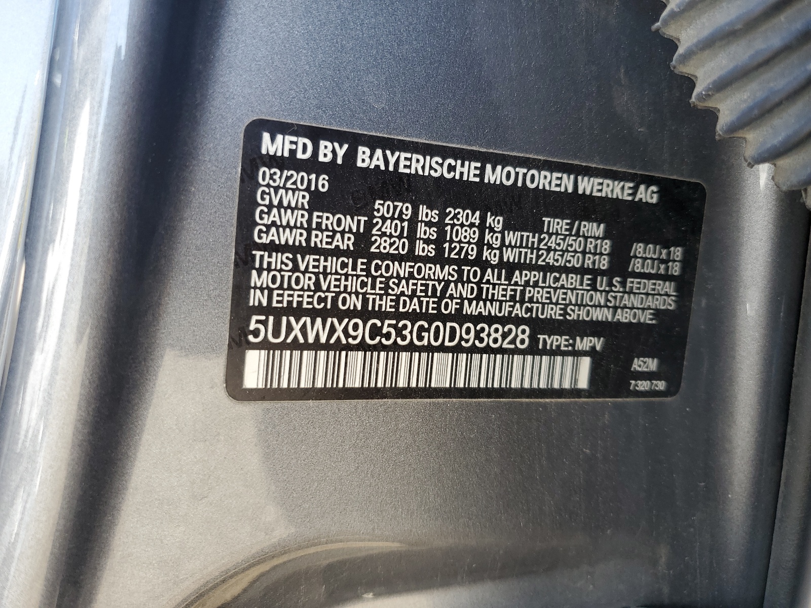 5UXWX9C53G0D93828 2016 BMW X3 xDrive28I