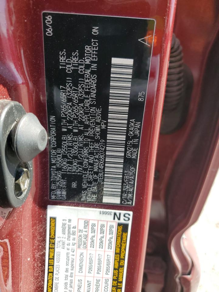 2006 Toyota 4Runner Sr5 VIN: JTEBU14RX68074219 Lot: 65570344