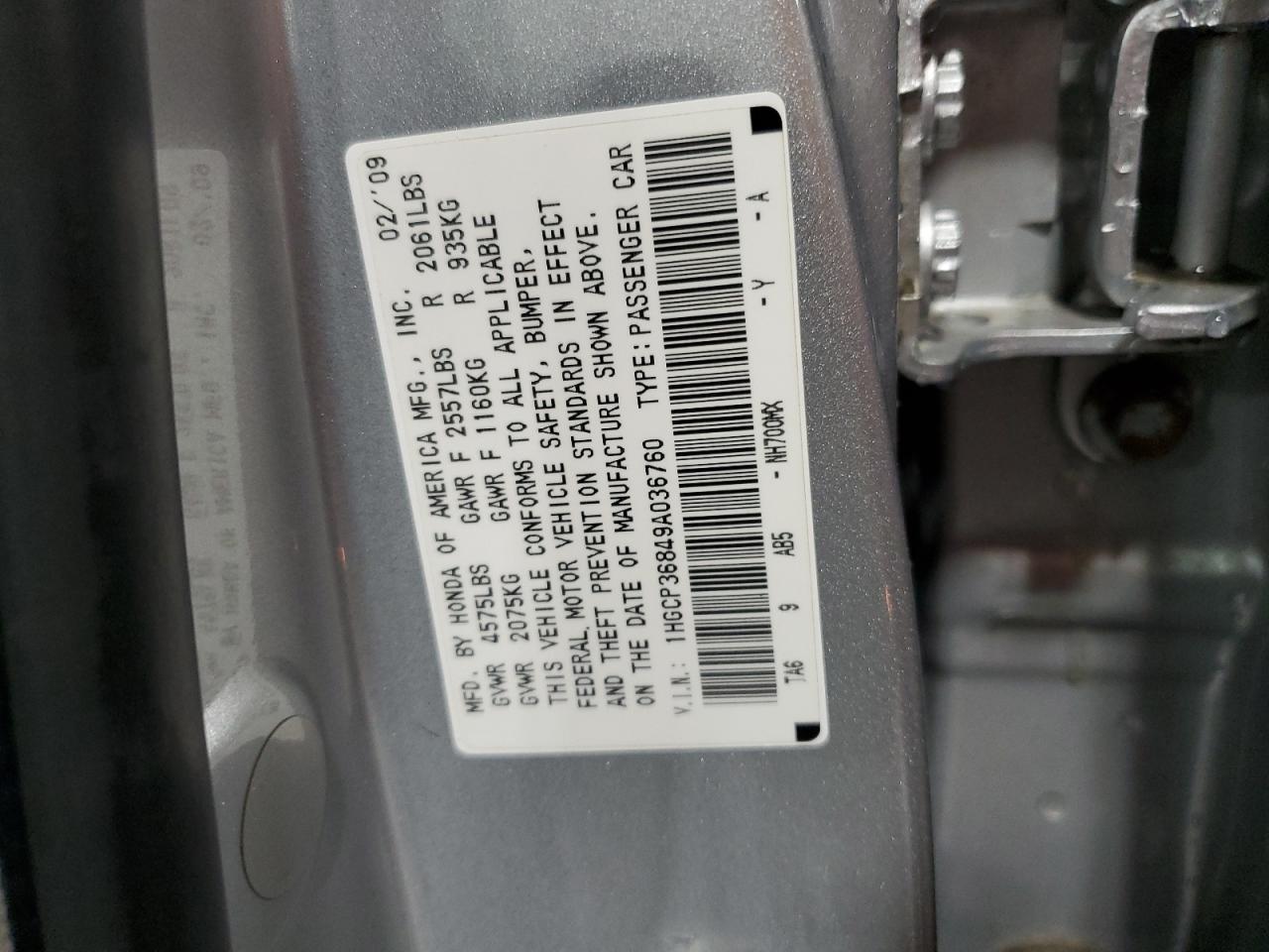 1HGCP36849A036760 2009 Honda Accord Exl