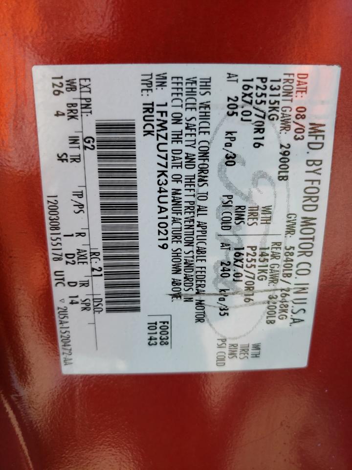 2004 Ford Explorer Sport Trac VIN: 1FMZU77K34UA10219 Lot: 61115594