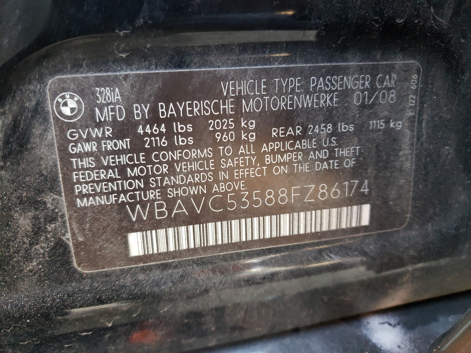 WBAVC53588FZ86174 2008 BMW 328 I Sulev