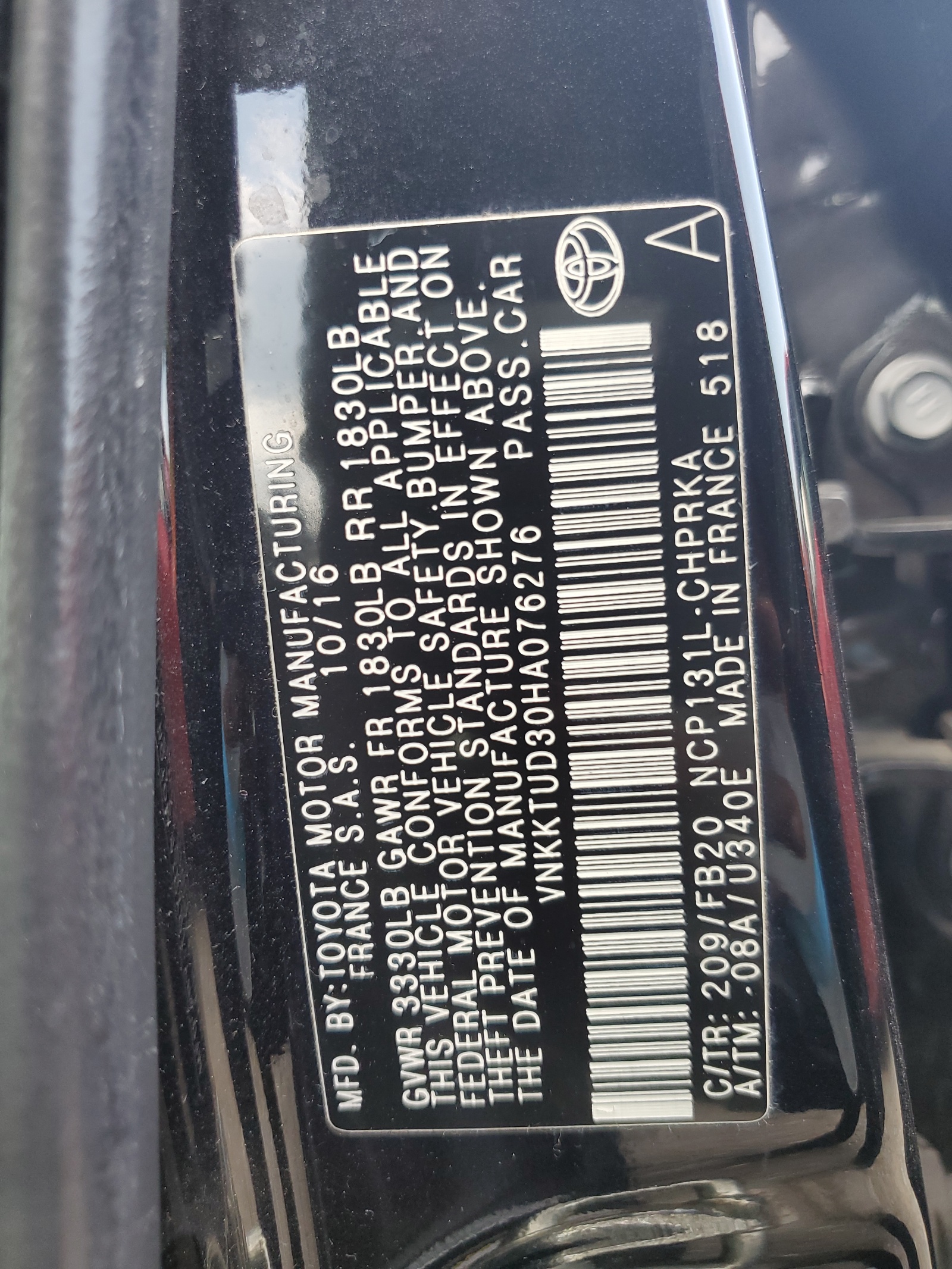 VNKKTUD30HA076276 2017 Toyota Yaris L