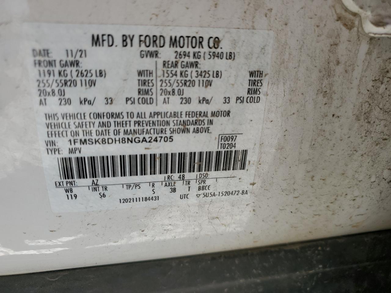 2022 Ford Explorer Xlt VIN: 1FMSK8DH8NGA24705 Lot: 61256284