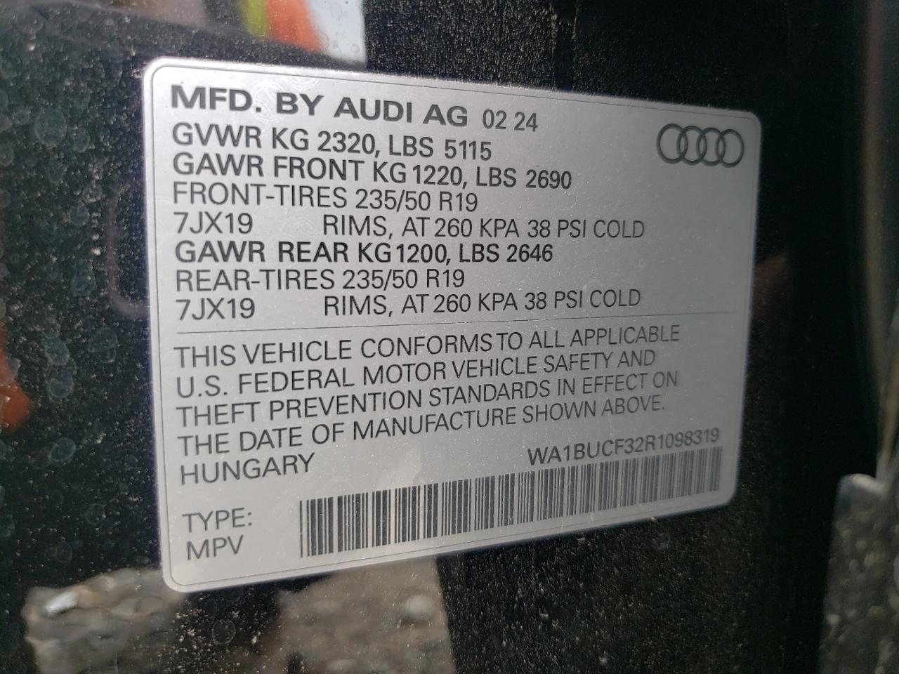 WA1BUCF32R1098319 2024 Audi Q3 Premium Plus 40