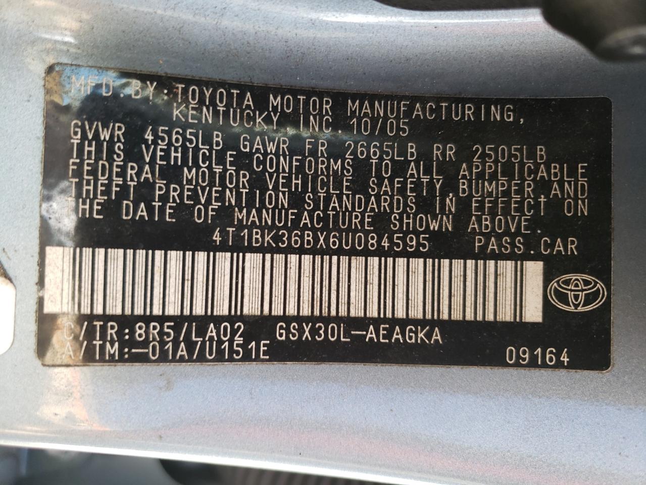 2006 Toyota Avalon Xl VIN: 4T1BK36BX6U084595 Lot: 63241944