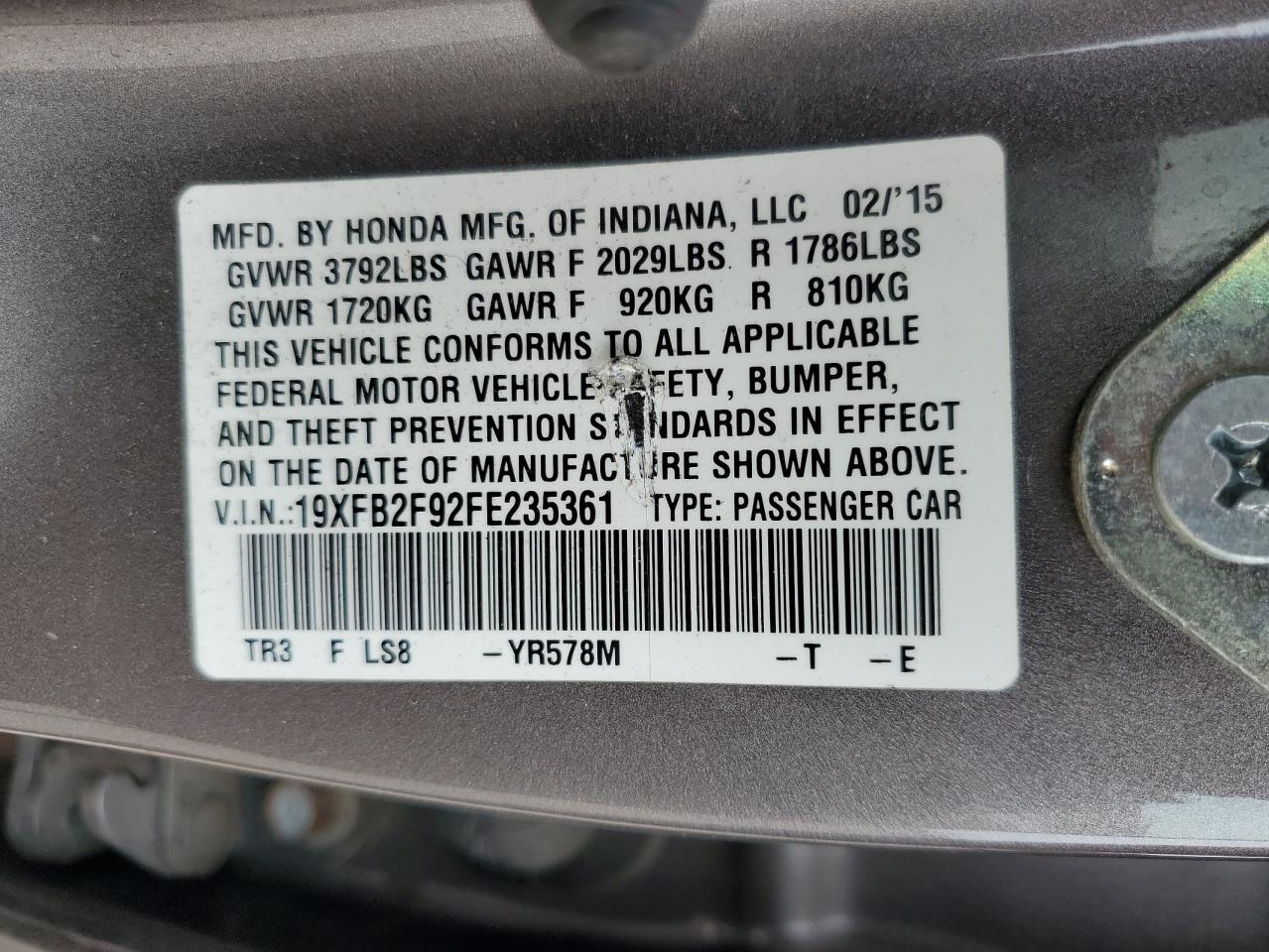 19XFB2F92FE235361 2015 HONDA CIVIC - Image 12